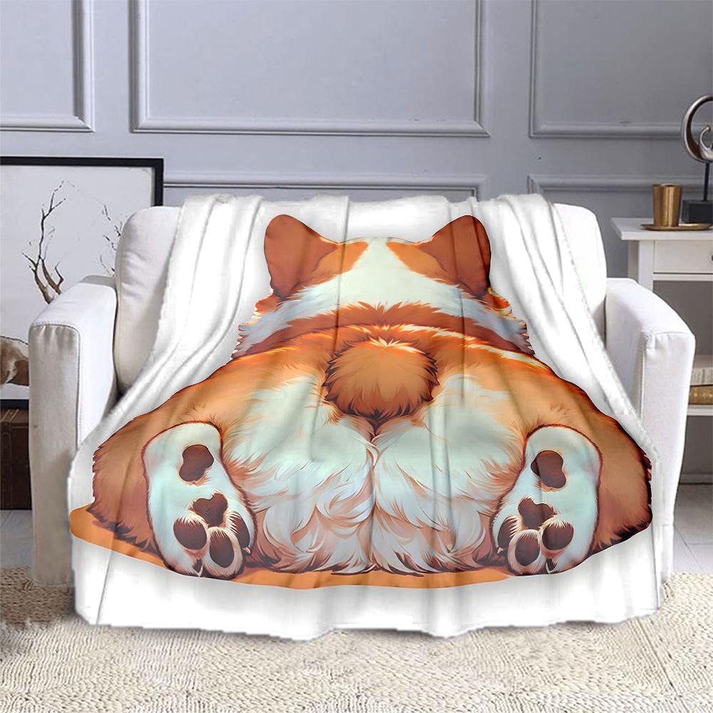 Corgi Butt Cartoon Fleece Blanket Design Patterned flannel blanket perfect for the bedroom living room, sofa, or a little nap