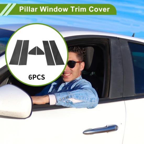 6 Pcs Door Pillar Window Trim for Chevy Silverado Carbon Fiber Pattern Black