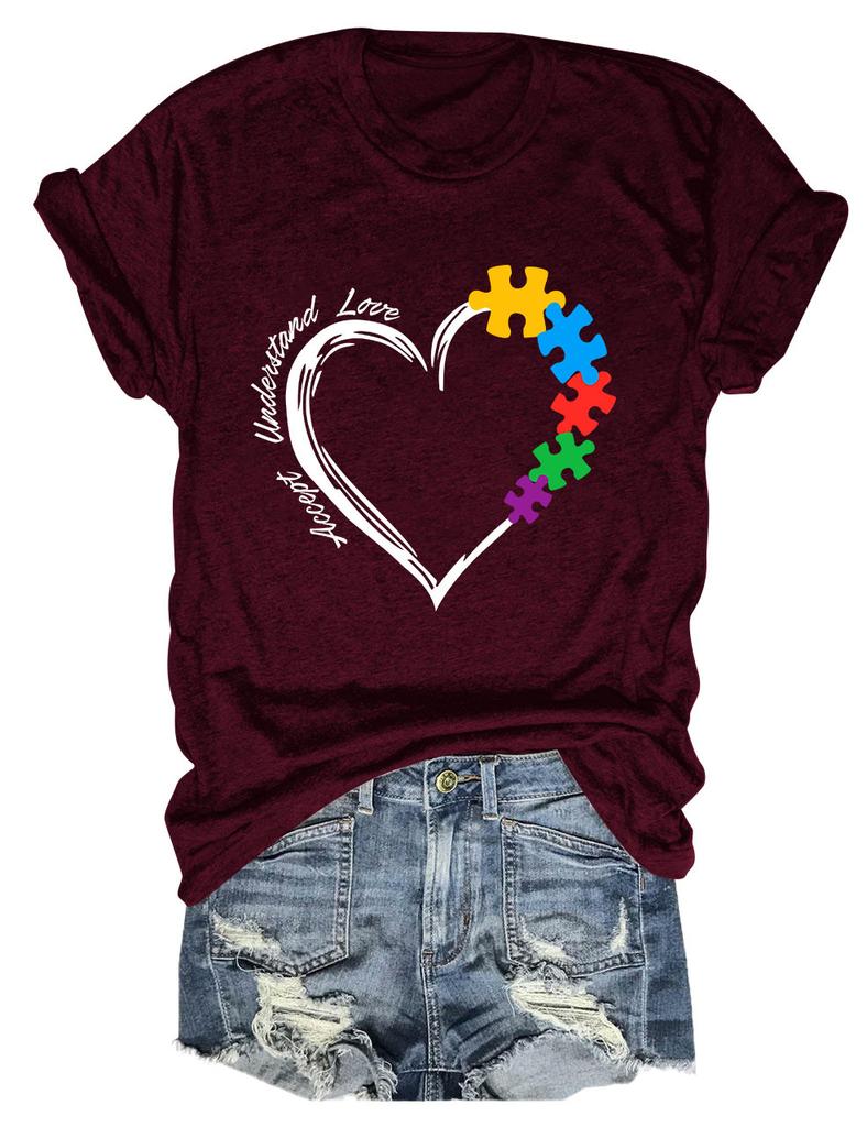 New Womens shortsleeved casual Tshirt accept understand love printed summer fashion loose top with shortsleeved pullover