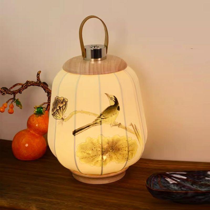Portable Lamp Ancient Style Zen Tea Room Chinese Hand-painted Fabric Classical Ornament Chinese Style