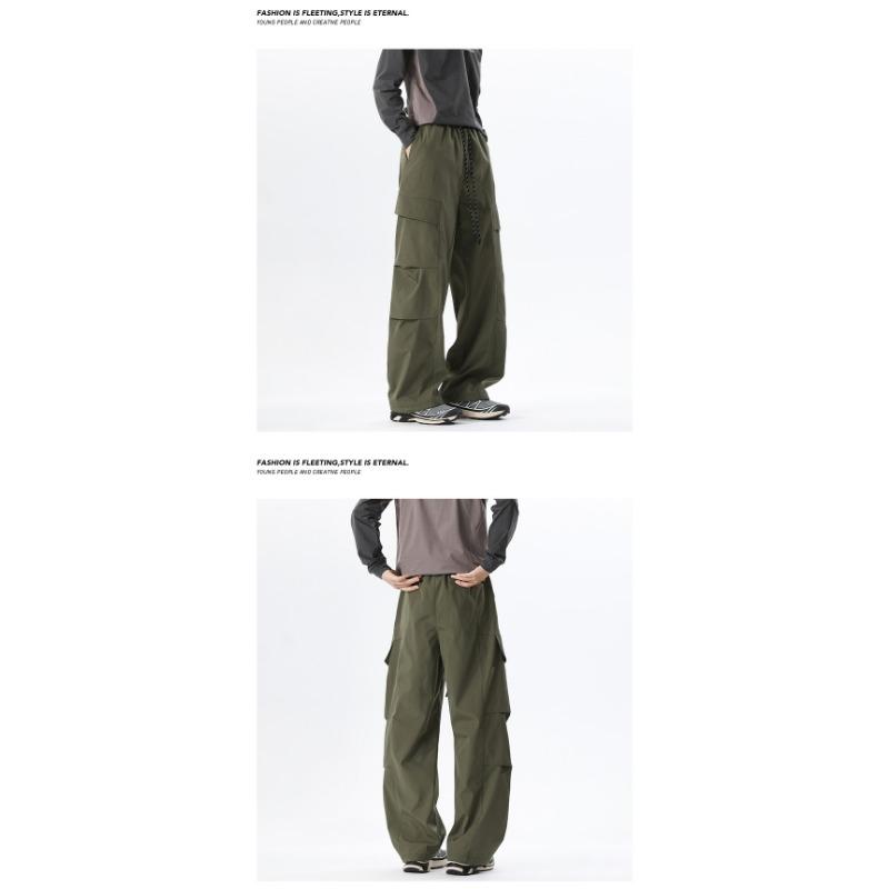 Men Vintage Crinkled Loose Outdoor Functional Hiking Cargo Paratrooper Pants