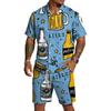 Conjunto Casual de Top Ligero Transpirable Estampado para Hombre y Shorts con Cordón