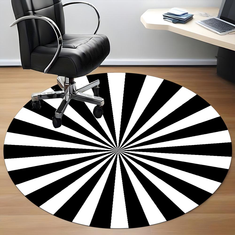 1pc Black White Sunburst Pattern Office Round Area Rug, Indoor Mat Suitable ForOffice, Under Office Chairs Bedroom Living Room Home Decor, D105