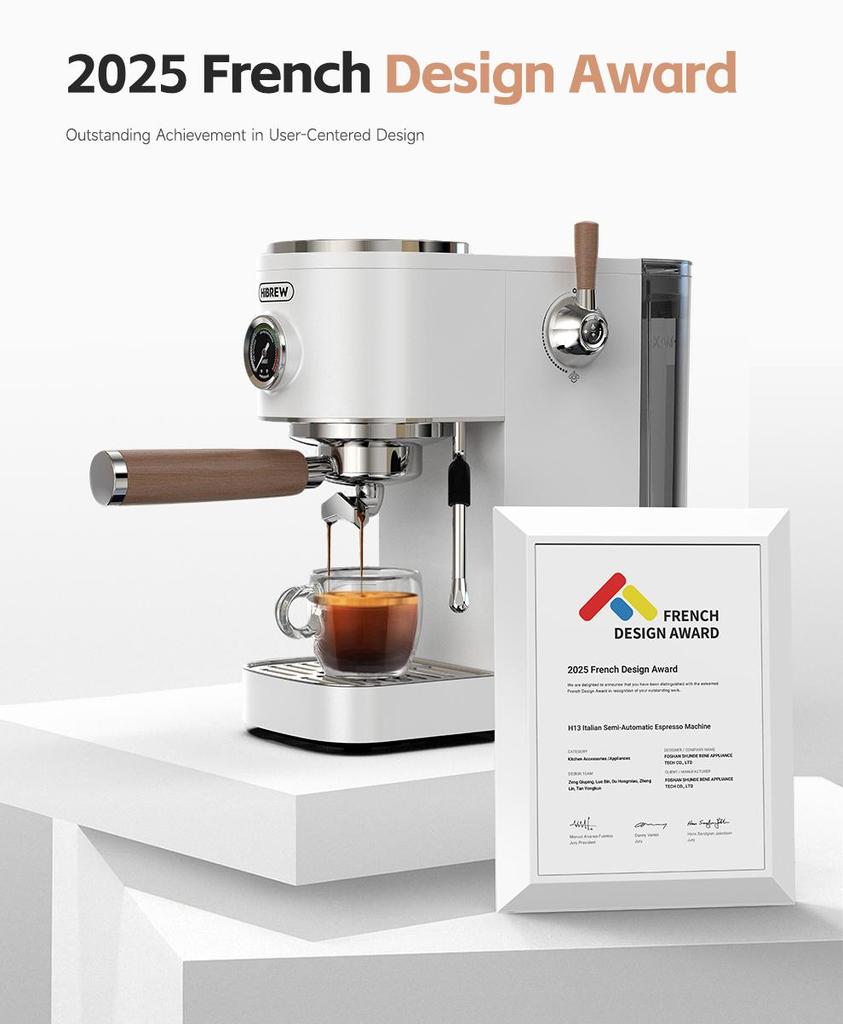HiBREW H13 Semi-automatic Coffee Machine, Dual Boiler System with 20-Bar Pump Pressure, Multi-function Brewing Modes, Adjustable Drip Tray