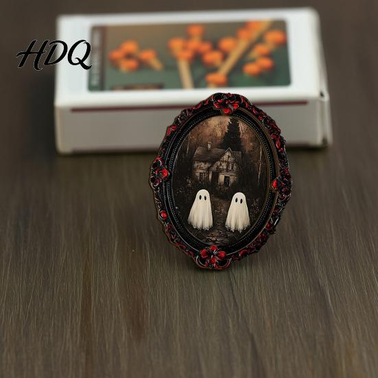 Crow And Ghost Wall Decor Halloween Wooden Refrigerator Magnet Vintage Gothic Fridge Magnets Oval Frame Decorative Soft Magnetic Stickers