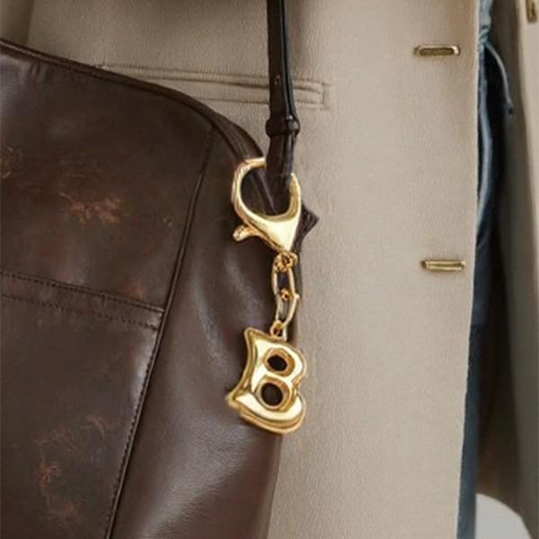 18K Gold Bubble Initial Pendant Keychain