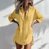 Women Loose Fit V Neck Long Sleeve Casual Shirt Dress Button Down Relaxed Tunic Blouse with Pocket for Everyday Wear