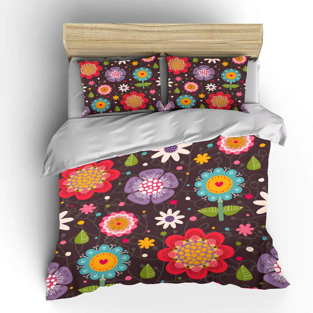 Colorful cartoon floral pattern Print Soft Comfortable Duvet Cover Bedding Set Included 1*Duvet Cover 2*Pillowcases