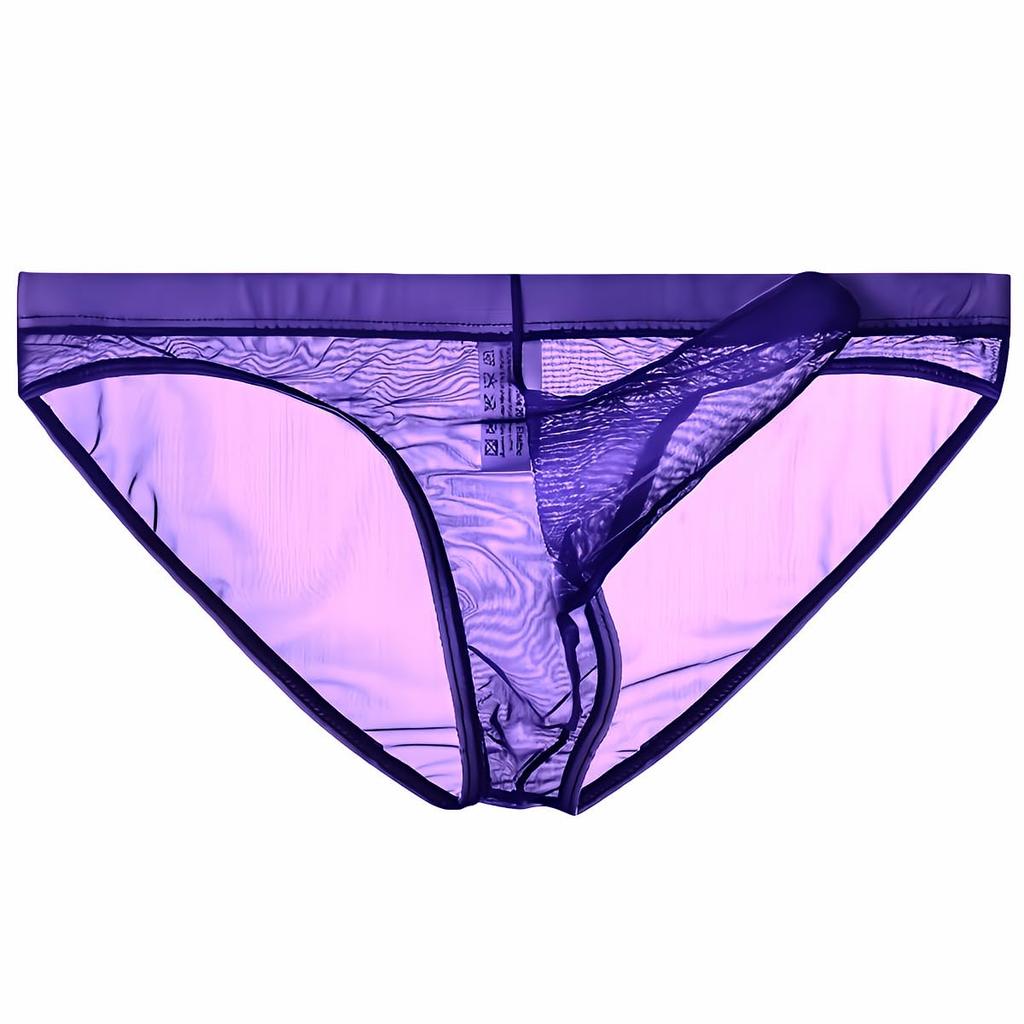 La Transparent Sexy Underwear Micro Mesh Pants Lingerie Elephant Briefs [Heureux Joie] Men's See-Through Men's (XL, PURPLE)