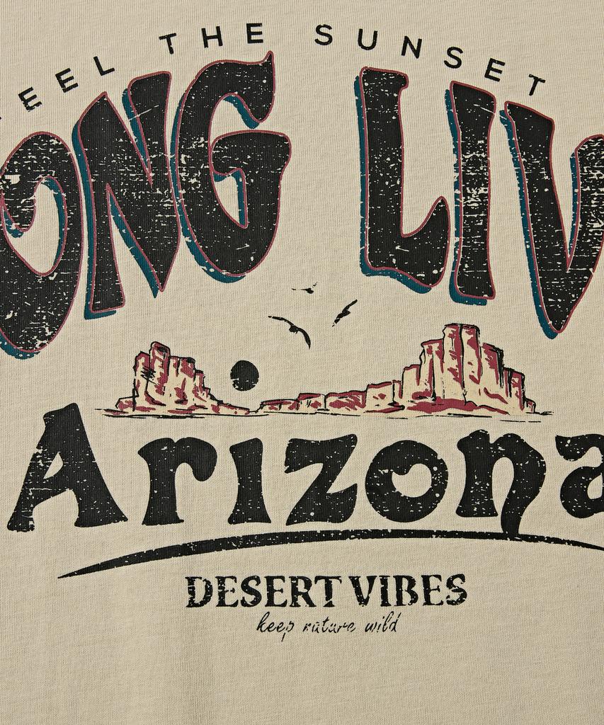 AGOD Arizona Camping Lettering Short Sleeve T-Shirt [Light Beige]