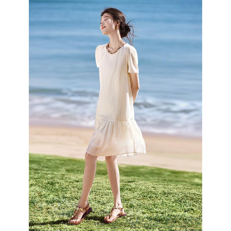 Elegant Shell Sequin Lyocell A-Line Midi Dress