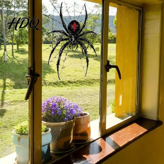 Glass Door Static Clings Halloween Spider Window Clings PVC Waterproof Web Decals Black Wall Decor Removable Spooky Stickers for Indoor Outdoor