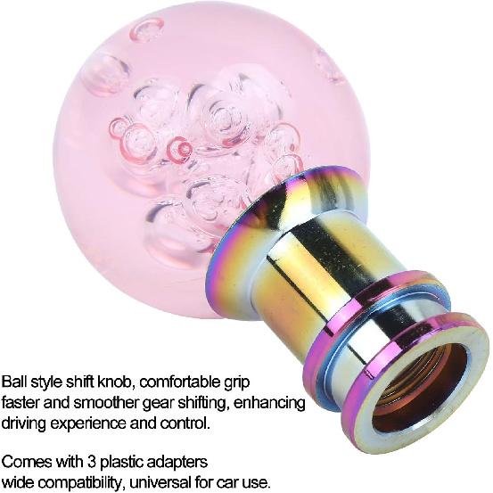 Aramox Universal Manual Gear Shift Knob, Crystal Bubble Acrylic Design with 3 Adapters, 8mm/10mm/12mm Thread Size