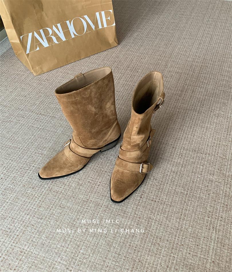 

Thick heel retro medium boots cowboy boots women s shoes boots spring and autumn 2025 single boots stacking boots short boots Martin boots tide 39 абрикосовый