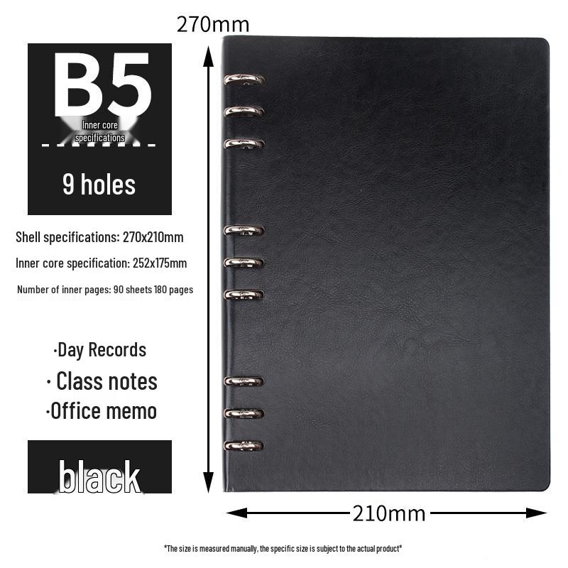 A5/B5 Retro Leder Notizbuch mit Ringbindung und herausnehmbaren Blättern - 9/6-Loch, Verdickter Hardcovereinband