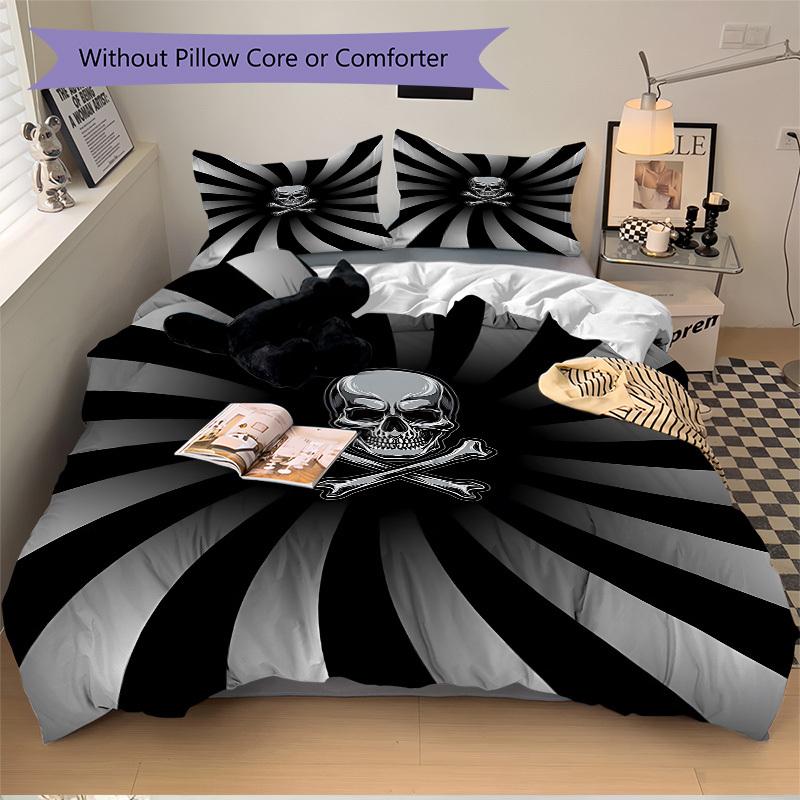 

3pcs Skull Duvet Cover Set, Cover For Bedroom Guest Room (1 Duvet Cover + 2 Pillowcase, Without Quilt), yy250922241 135x200cm