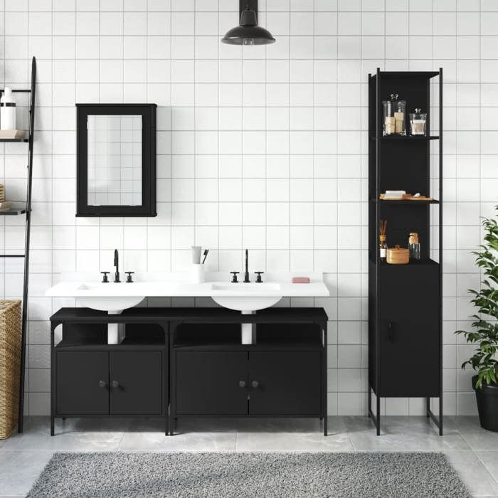 VidaXL Bathroom Furniture Set 4 Pcs Black Engineered Wood, Bathroom Cabinet, Bath Cabinet, 3214805