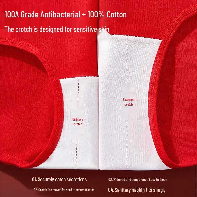 MIIOW Women's Red Antibacterial Cotton Briefs 4-Pack