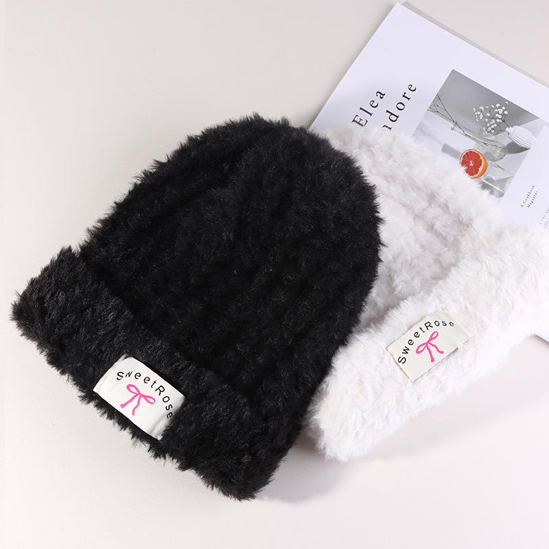Women's Warm Autumn and Winter Knitted Hat Bow Korean Warm Plush Ear Protection Head Hat