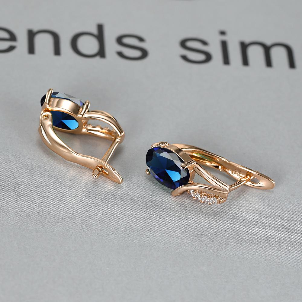 Crystal Purple Oval Stone Jewelry Rose Gold Color Wedding Hoop Earrings For Women