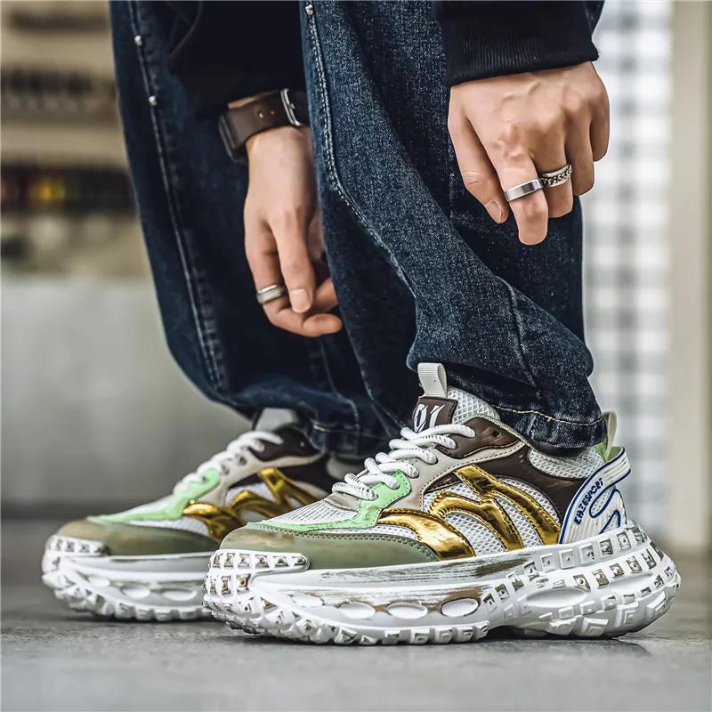 Men's Mesh Thick Soled Tire Shoes Casual Sports Shoes Wear-resistant Lightweight Comfortable Breathable Fashionable and Trendy