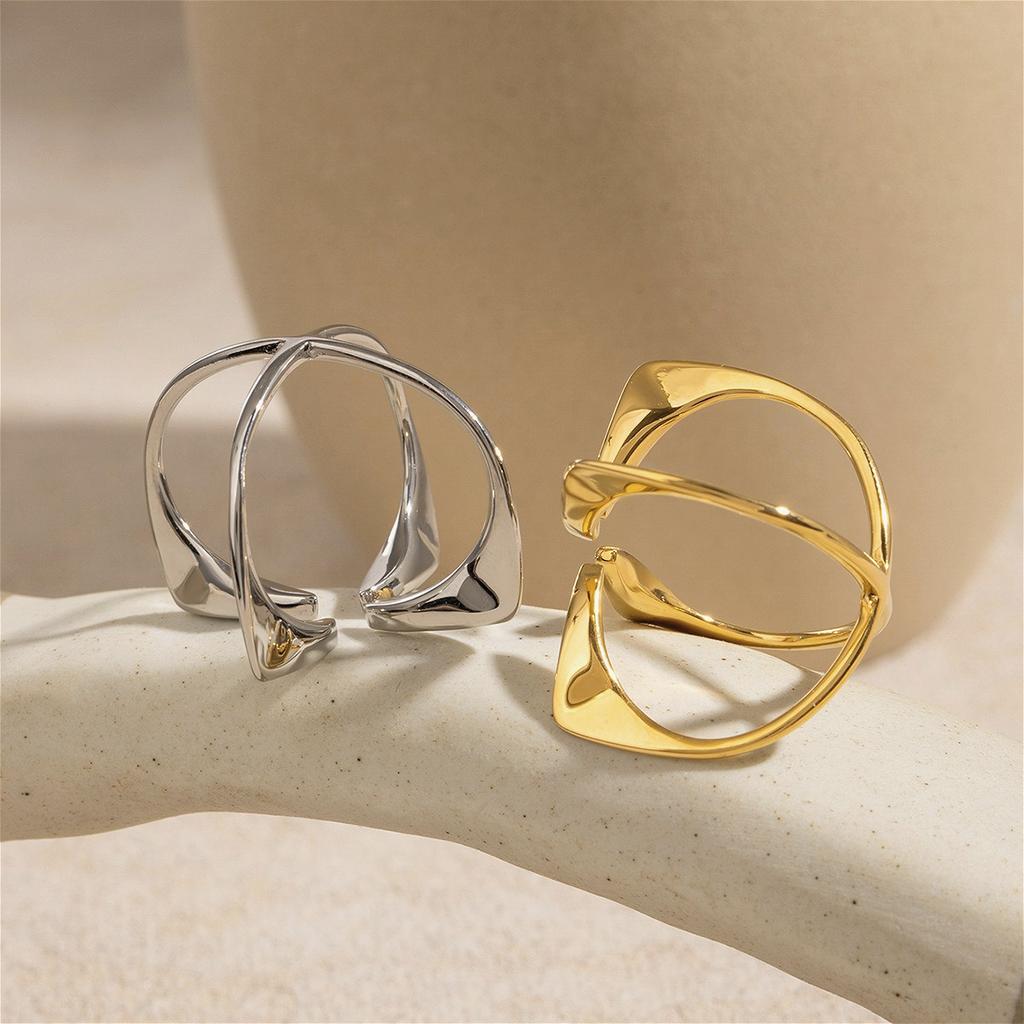 Unique Cross Clover Rings for Women Punk Silver Color Adjustable Cross Flower Ring Geometric Handmade Jewelry Gift