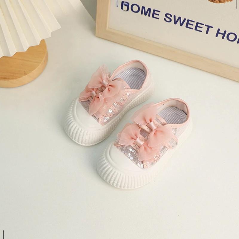 Girls Causal Shoes Summer Mesh Breathable Kids School Canvas Shoes Fashion Sequins Versatile Children Walking Shoes Hook Loop