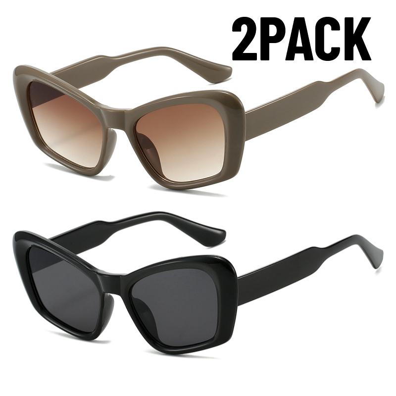 2PACK Vintage Cat Eye Oversized Sunglasses Women Gradient Eyewear Shades Women Black Luxury Square Glasses UV400