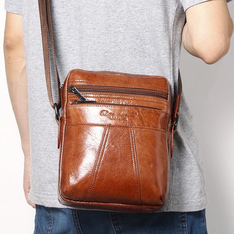 Herren Leder Umhängetasche Erste Schicht Rindsleder Schultertasche 8-Zoll Flache Kleine Tasche Lässig Retro Cross-Border Trendige Herren Schultertasche