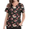 Women's Halloween Print V Neck Medical Scrub Top with Pockets Side Slits Short Sleeve Nurse Uniform Shirt for Healthcare Professionals