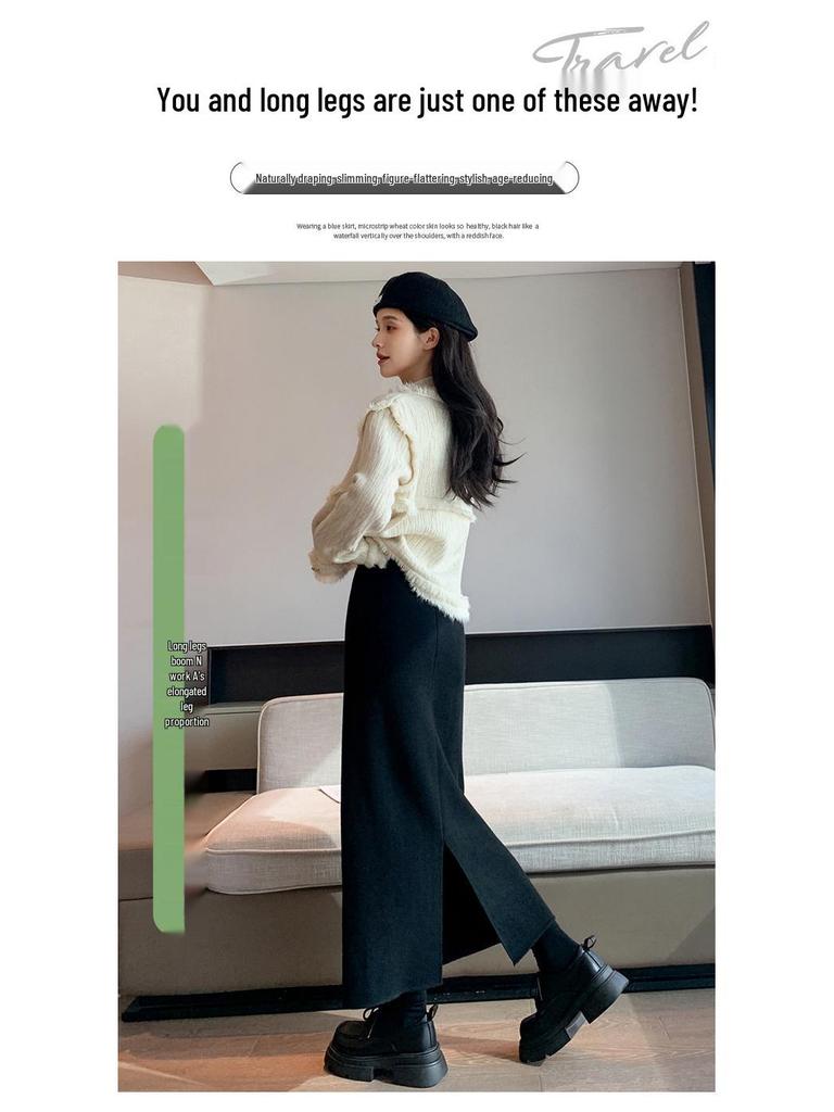 Women's High-Waisted Plus Velvet Slim-Fit Knit Midi Skirt (Petite, 2025).