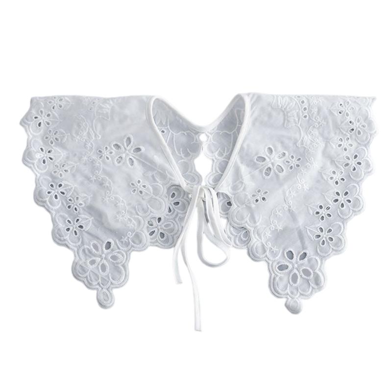 Royal Style Cotton Fake Collar Shawl Wrap Hollow Out Floral Lace Ruffled Trim Necklace Pointed  Lapel Blouse Dropshipping