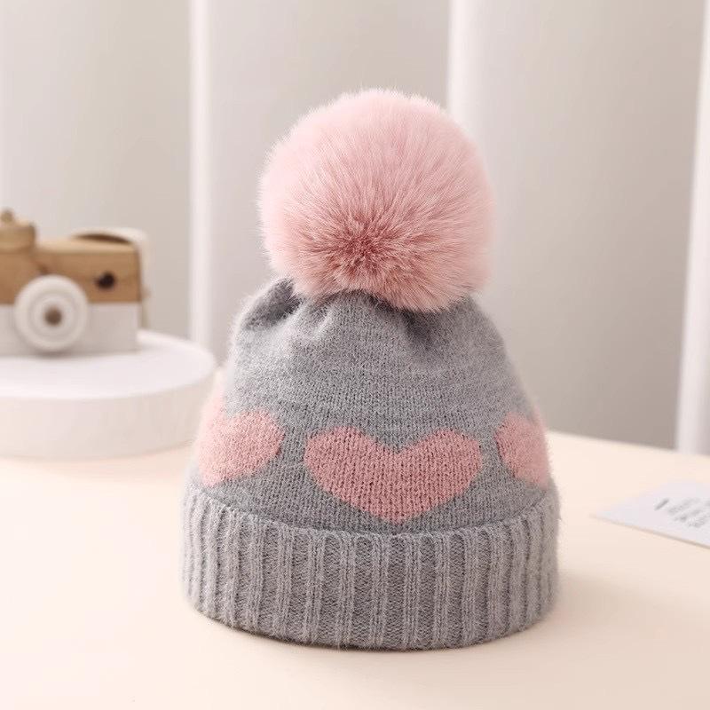 Double Layer Jacquard Heart Knit Baby Hat (0-12 Months) серый