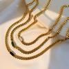 European 18K Gold Cuban Chain Necklace with White Shell, Green Malachite, Black Shell, and Titanium Steel