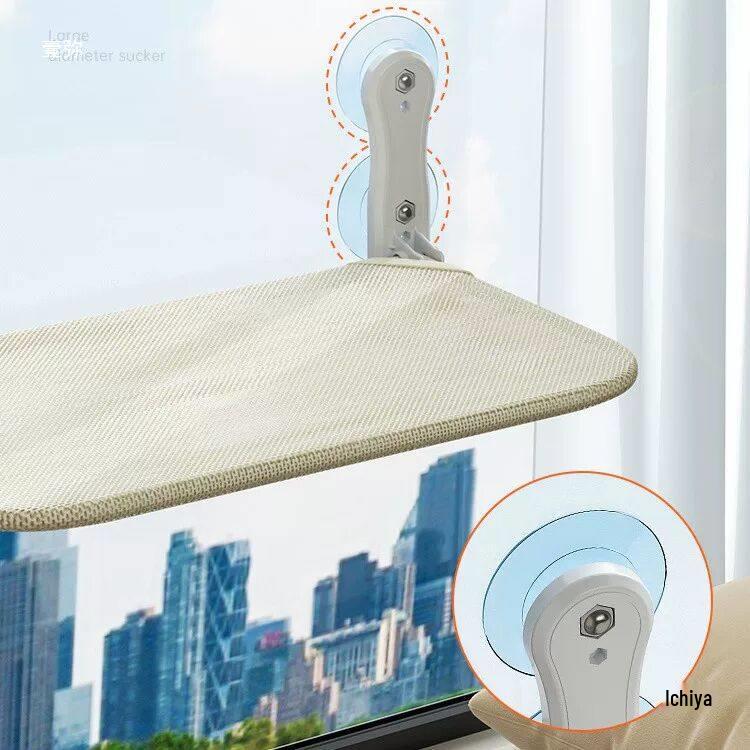 ערסל חתול לשיזוף: מיטה עם כוס יניקה לחלון לחתולים