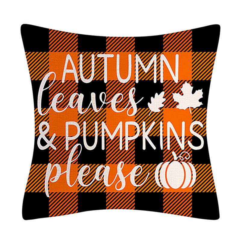 New Orange Plaid Pumpkin Maple Leaf Linen Pillowcase Autumn Harvest Sofa Cushion Cover Combination