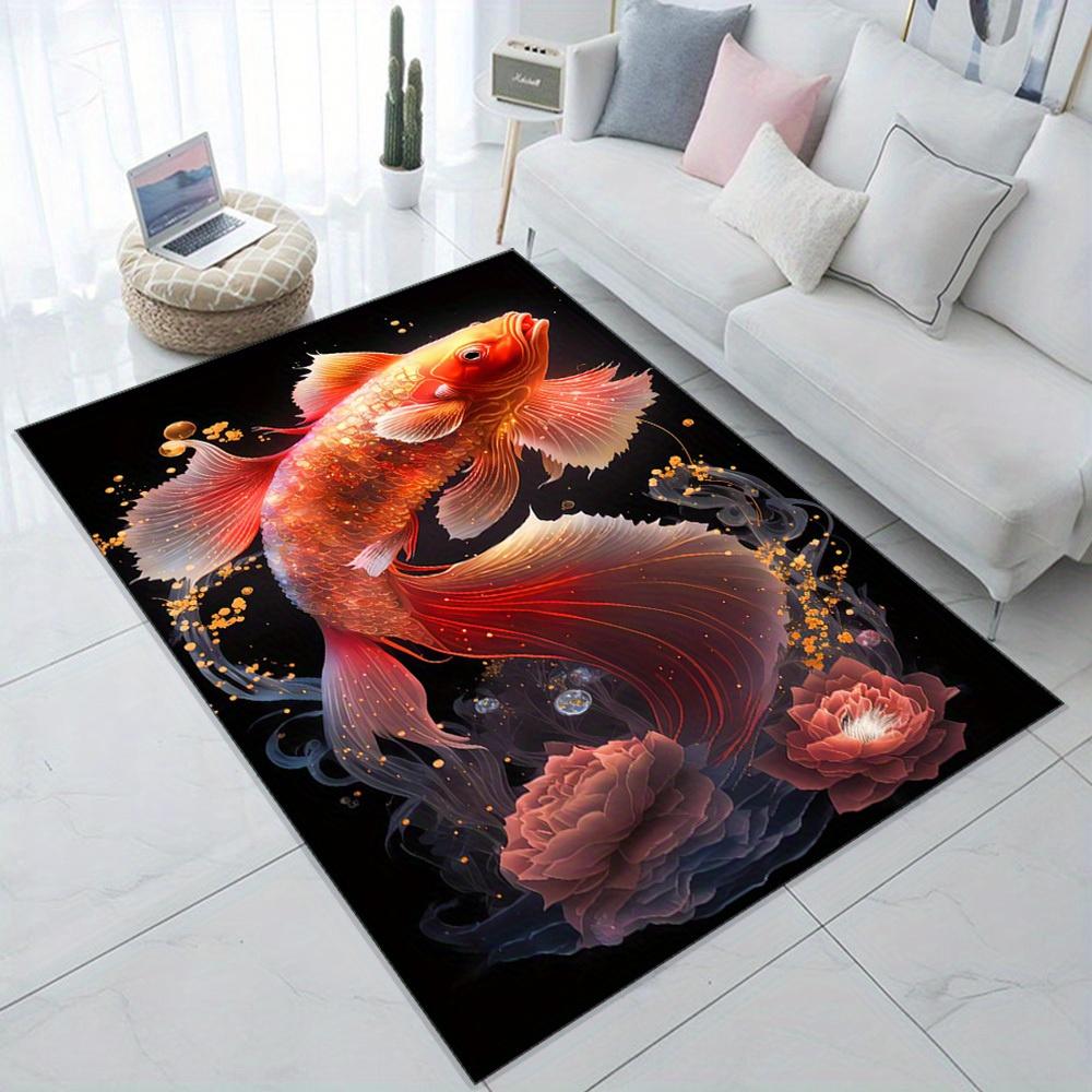 

Luxurious Koi Fish Carpet with Golden Accents, Crystal Velvet Anti-Slip Area Rug, Elegant Home Decor for Living Room or 50x80cm