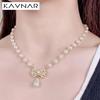 KAVNAR Elegant Pearl Necklace Gold Plated Cubic Zirconia for Women Daily Wear Gift