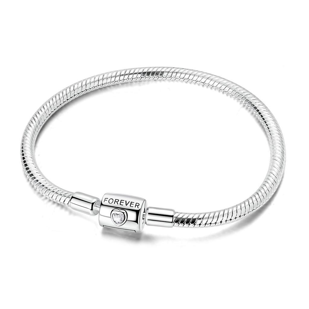 925 Silver Heart Charm Bracelet with Snake Chain for Women DIY Bead Jewelry