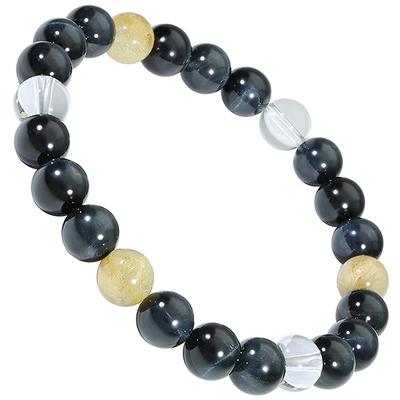 Shinjuku Ginnokura Blaues Tigerauge Rutilquarz Kristall Armband 8mm 18cm ML Größe Naturstein Kraftstein Schlicht Herren Damen
