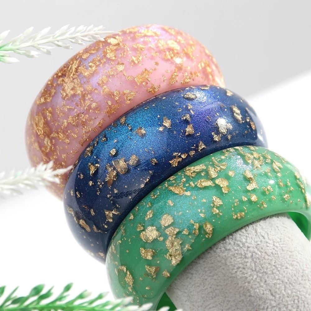 Gold Foil Round Bangles Glitter Resin Bangles Trendy Wide Bangles  for Women