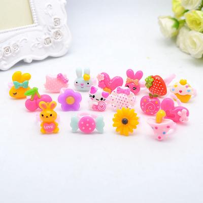 5/10/20/30PCS Children's Cartoon Candy Colored Resin Ring Cute Pink Fruit Animal Little Girl Gift Adjustable Finger Ring Jewelry Toy