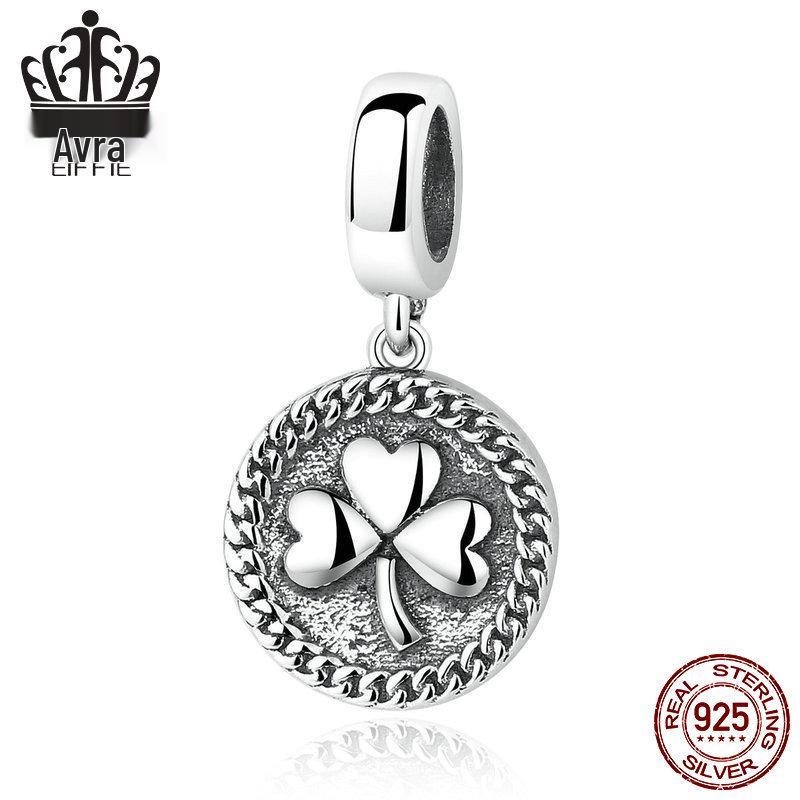 

Everle S925 Sterling Silver Shamrock Charm DIY Beaded Bracelet -