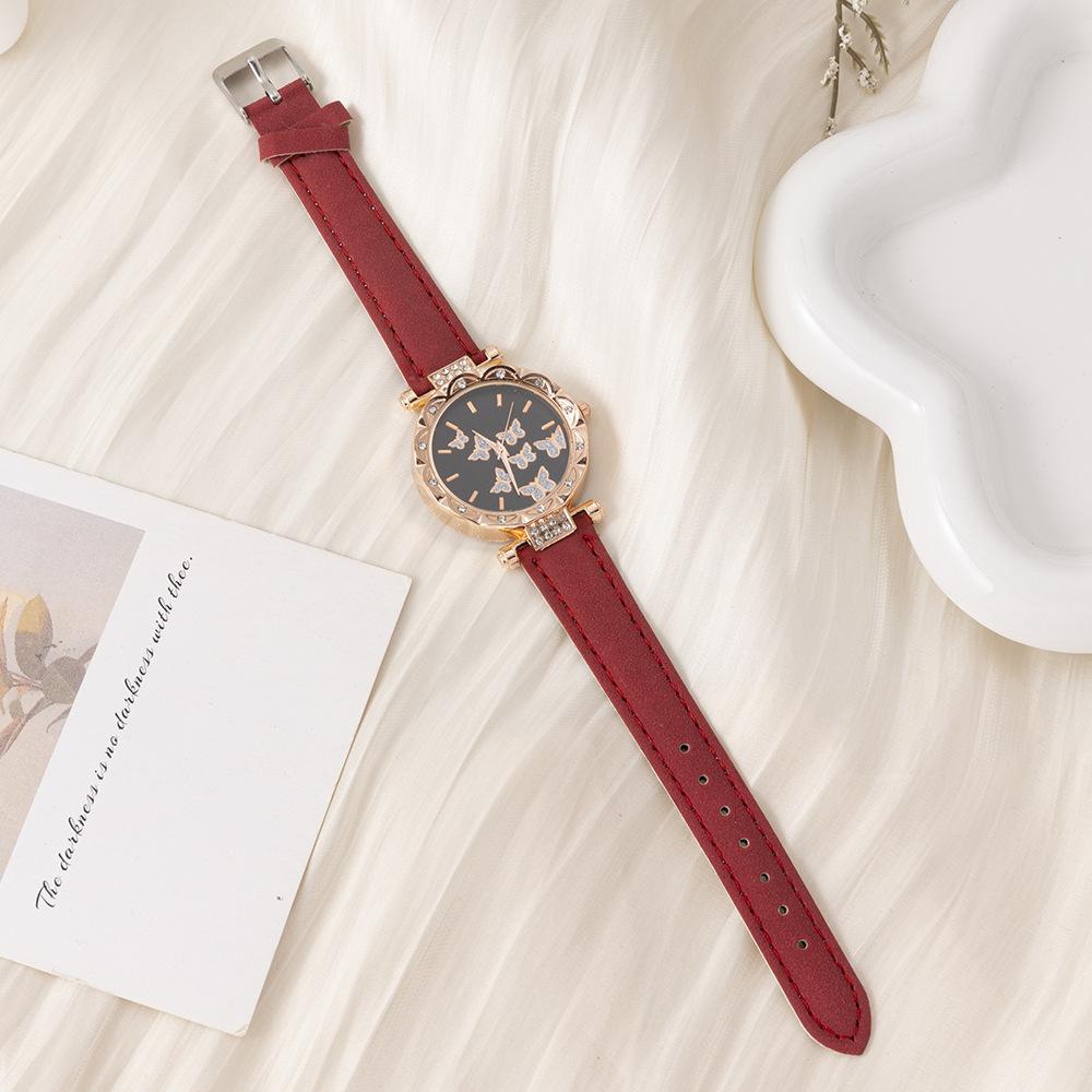 

Жіночий модний наручний годинник з циферблатом-метеликом, жіночий повсякденний кварцовий годинник зі шкіряним ремінцем, найкращі подарунки, годинник червоний
