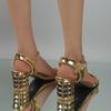 Large Size Women's Thick Heel High Heel One-word Buckle Sandals Summer New Gold Women's Shoes