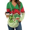 Women's Fashion Hoodies V Neck Long Sleeve Christmas Printed Drawstring Casual Loose Pullover Tops