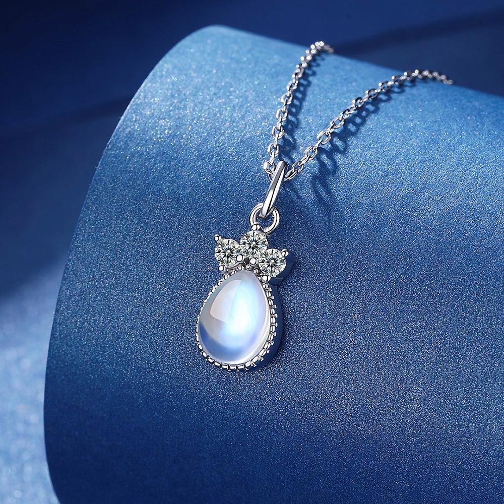 Exquisite 925 Sterling Silver Teardrop Moonstone Necklace for Women - Creative Design Clavicle Chain