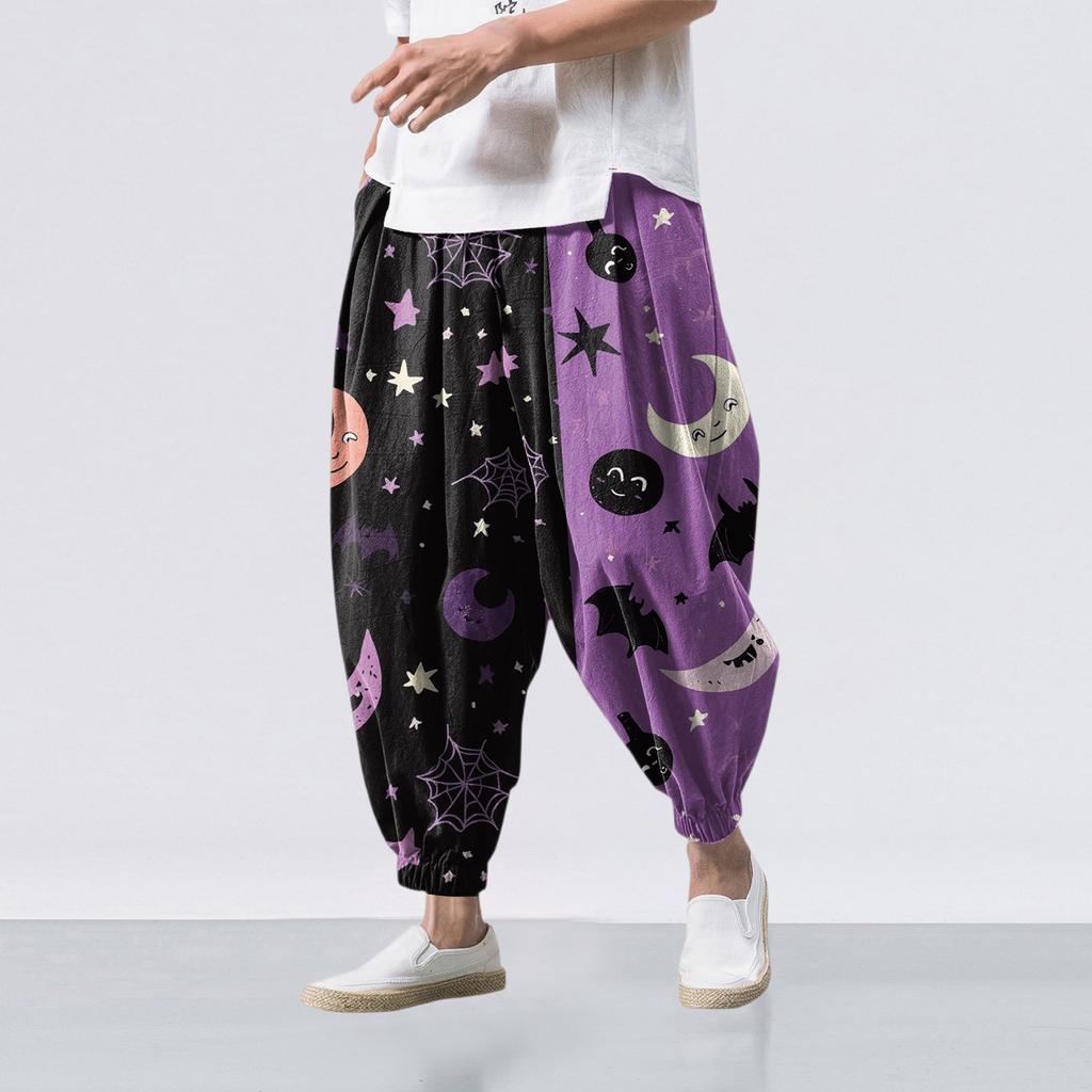 Halloween-Print - Lässige Weitbein-Hose, Herren Lässige Loose-Fit-Hose