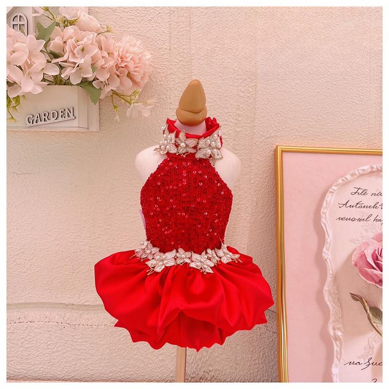 Pet Autumn/Winter Christmas Dress Pet Princess Dress Wedding Dress Yorkshire New Year Teddy Coat Dog Clothes for Small Dogs