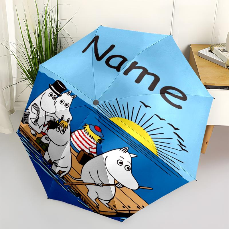 Custom Name Moomin Theme Automatic Umbrella, Lightweight & Portable, 8 Rib, Perfect for Outdoor Travel, Birthdays, Christmas, Gifts.